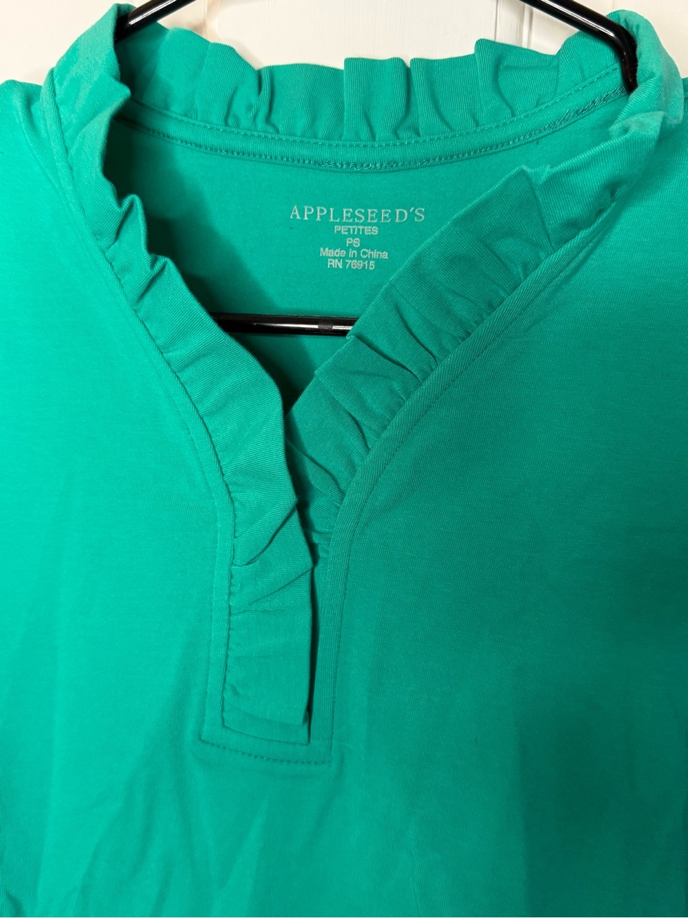 Appleseed's Teal Ruffle V-Neck 3/4 Sleeve Top - Picture 2 of 5